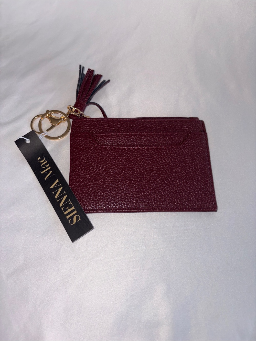 Sienna Mae Burgundy Card & Key Holder with Gold Ring and Tassel